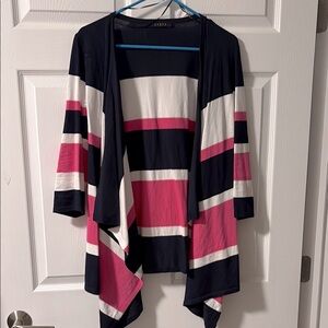 Cyrus Pink and White Cardigan Sweater Asymmetrical Hem